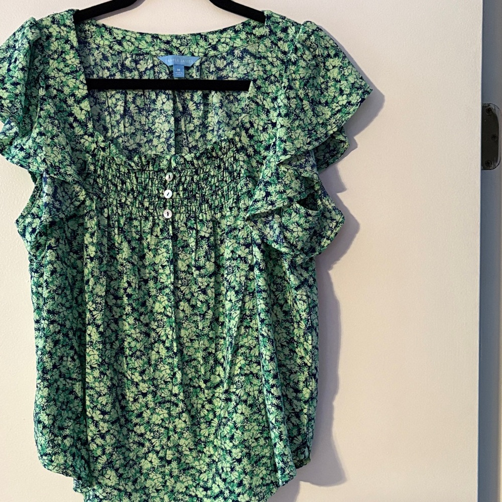 Draper James Green Floral Blouse